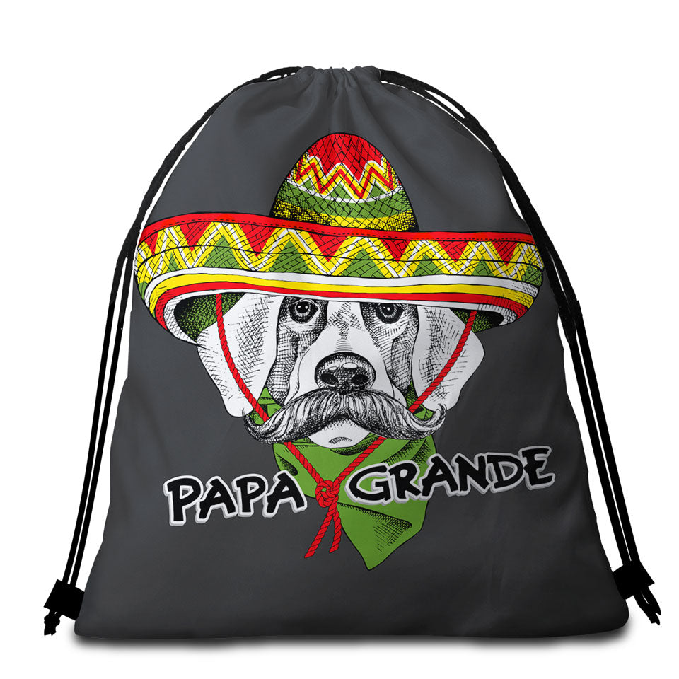 Funny Beach Bags and Towels with Mexican Dog Wearing Sombrero