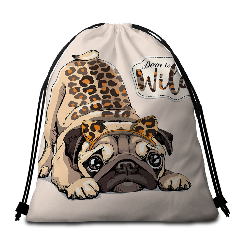 Funny Beach Towel Bags Born to be Wild Pug