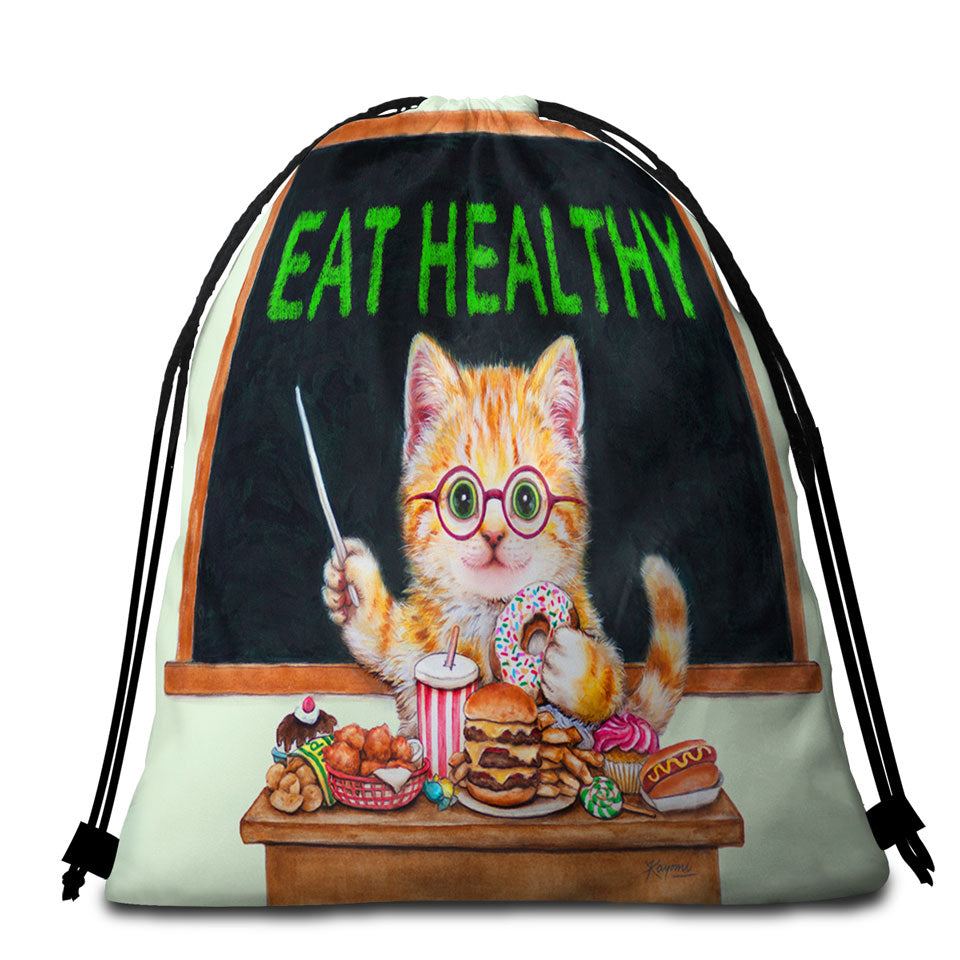 Funny Beach Towel Bags Cute Cats Fast Food Teacher Kitten