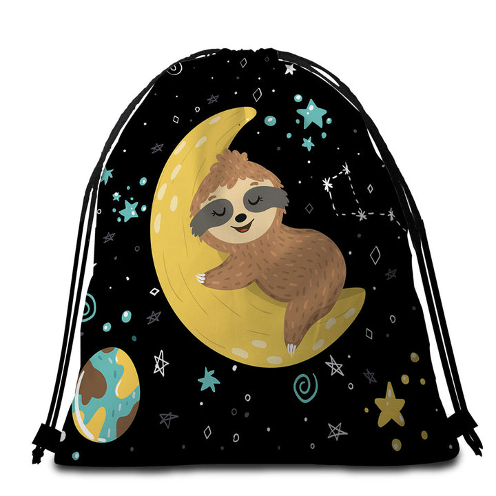 Funny Beach Towel Bags with Astronaut Sloth Sleeping on the Moon