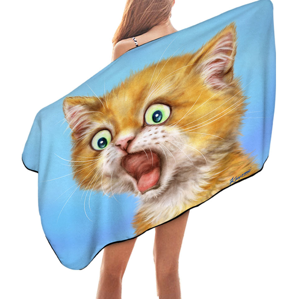 Funny Beach Towel with Kittens Ginger Kitty Cat is in Shock