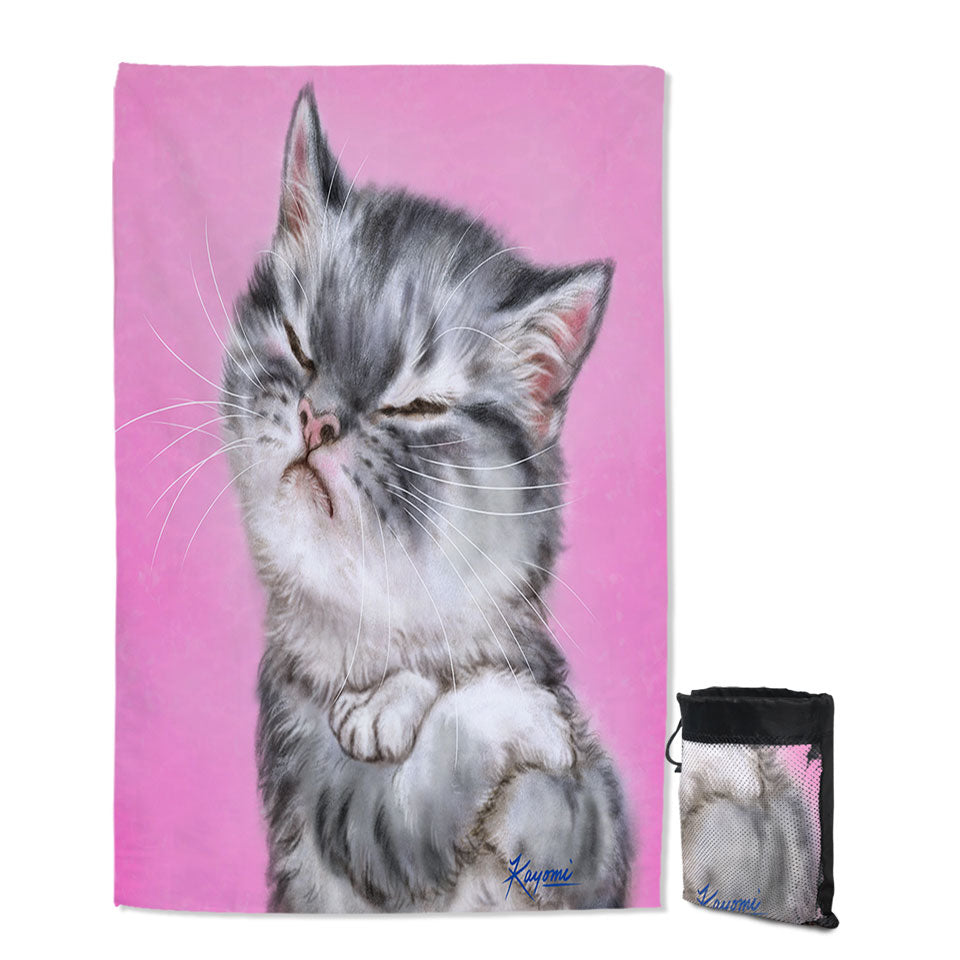 Funny Beach Towels Cats Angry Grey Tabby Kitty Cat