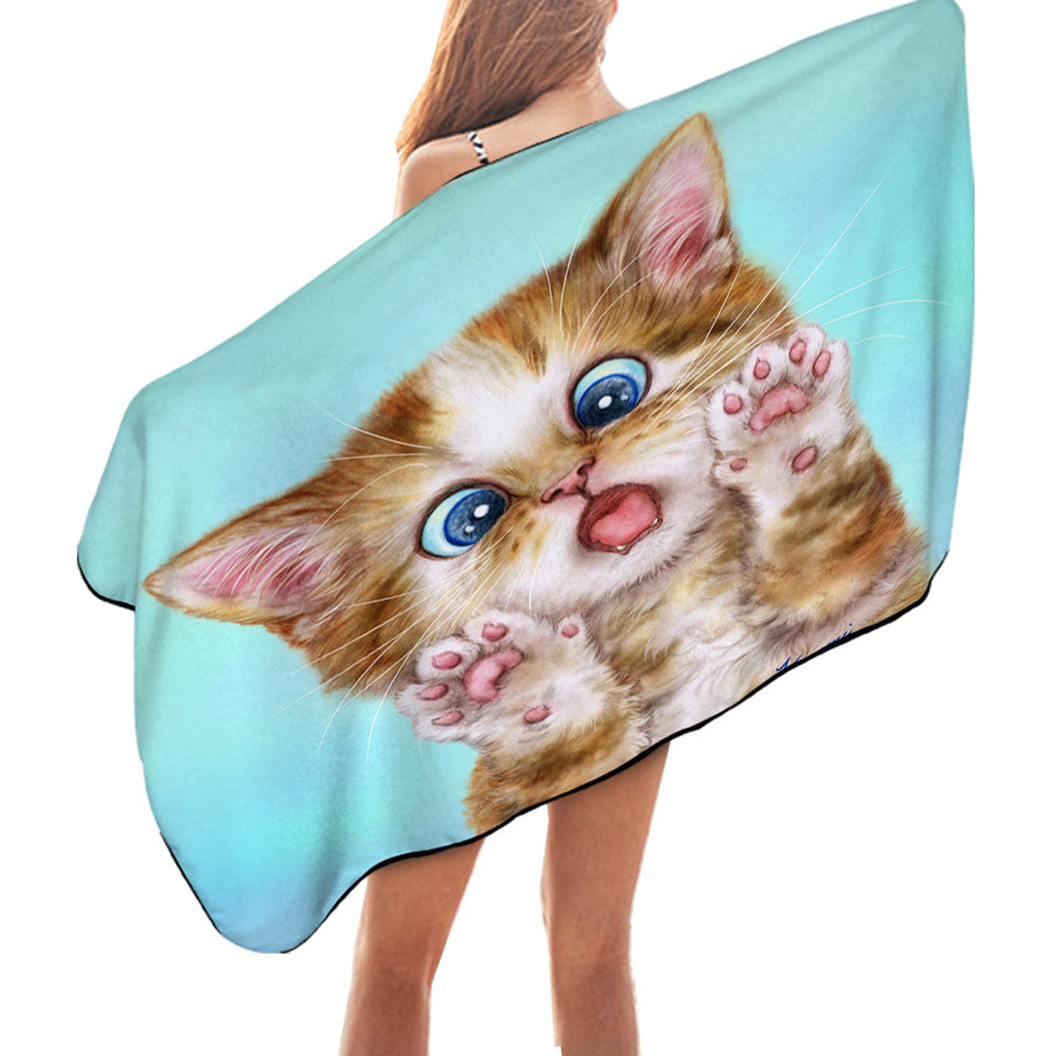Funny Beach Towels Cats Surprised Ginger Tabby Kitty Cat