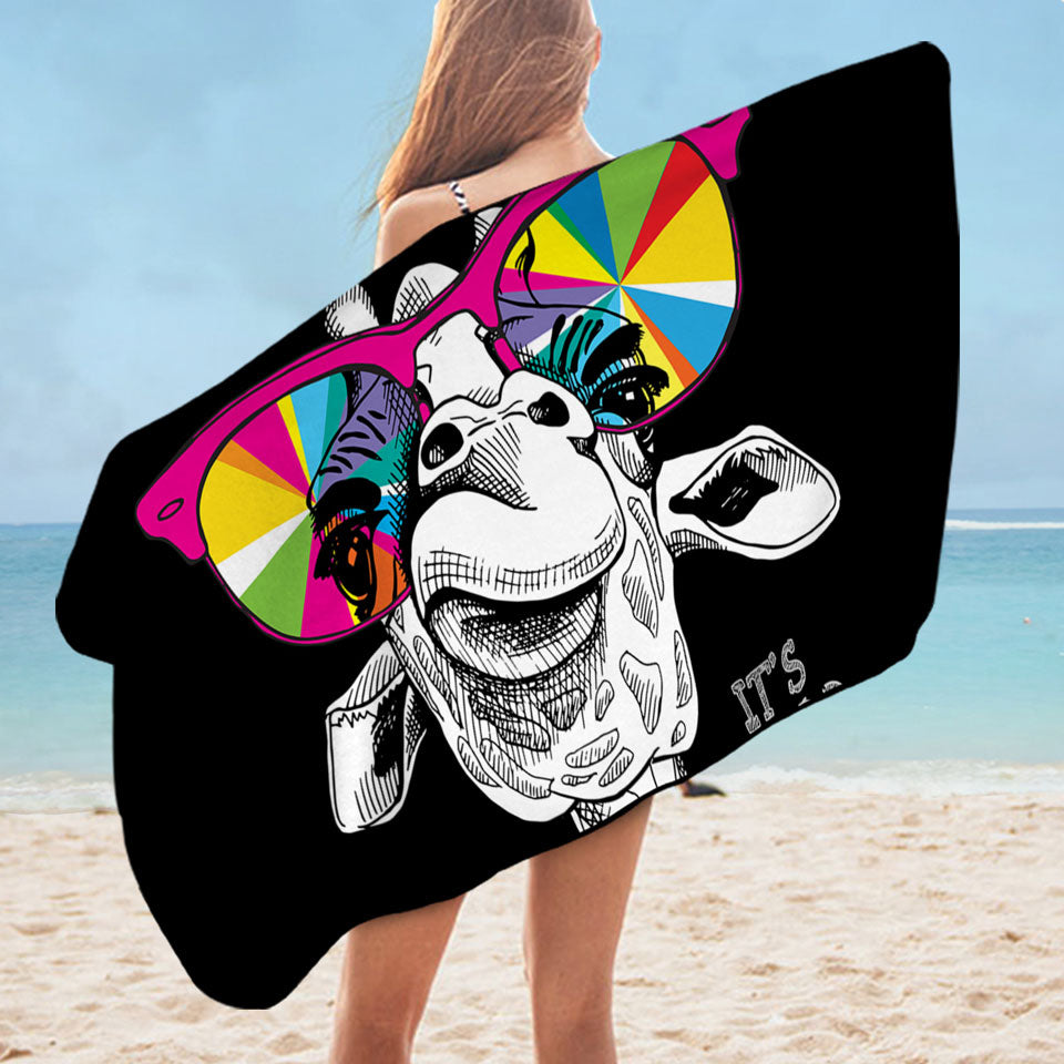 Funny Beach Towels Colorful Glasses Giraffe