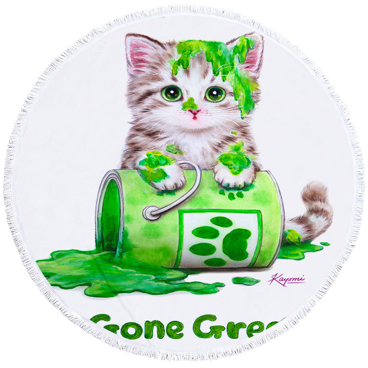 Funny Beach Towels Cute Cats Gone Green Tabby Kitten