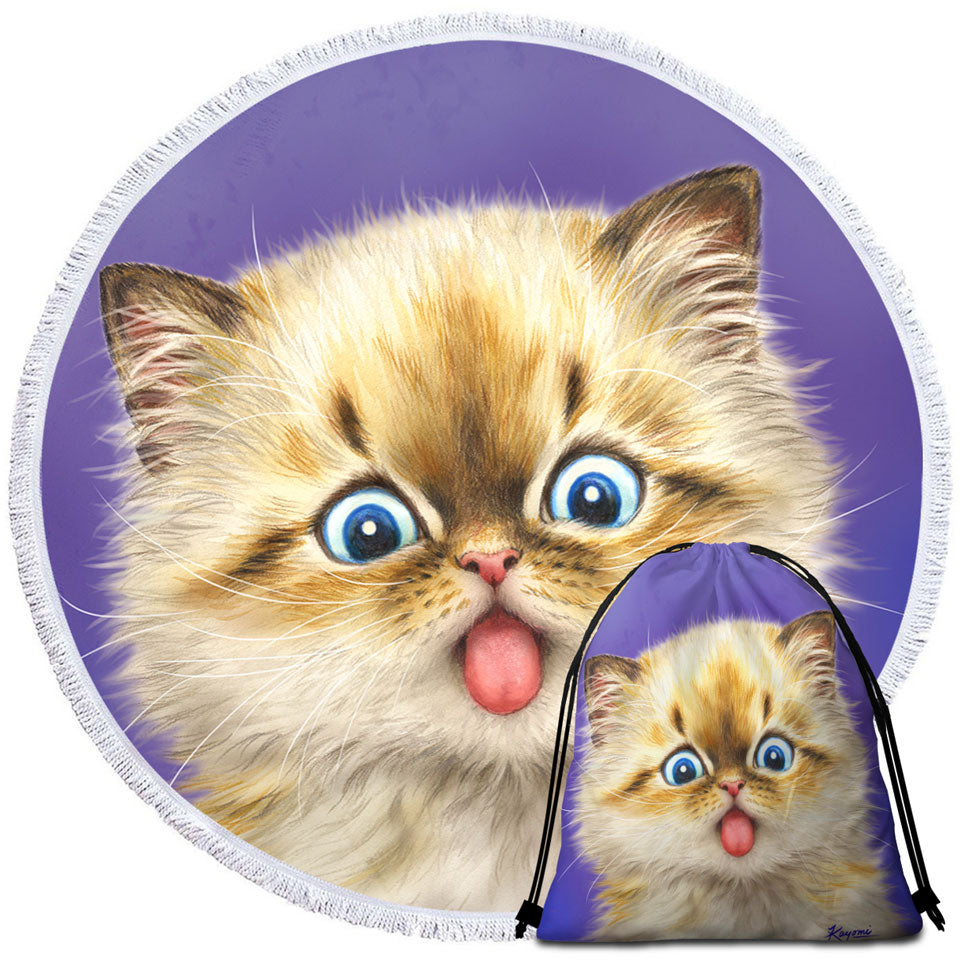 Funny Beach Towels Fool Face Kitten Cat with Tongue Out