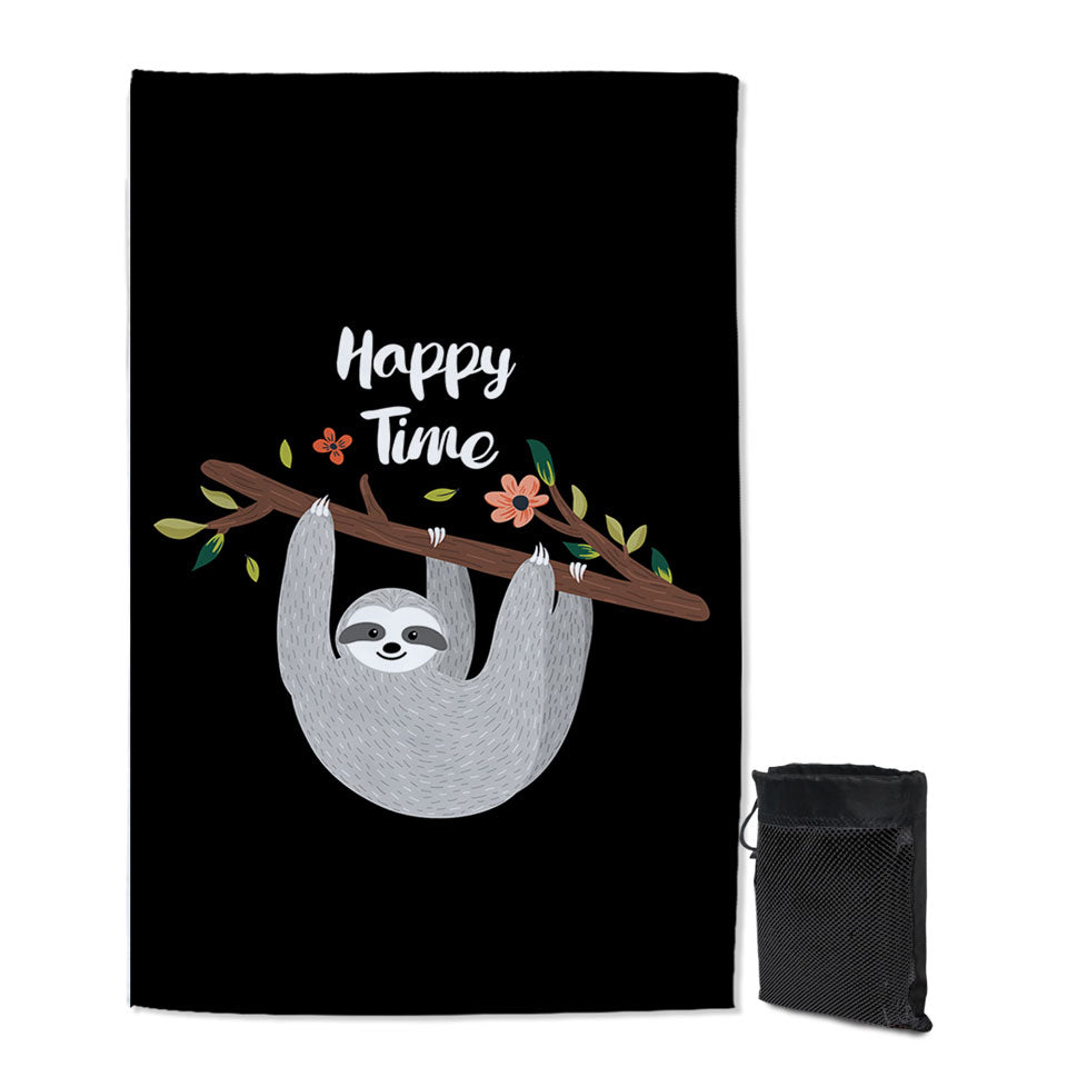 Funny Beach Towels Happy Time Cute Sloth Quick Dry Beach Towel