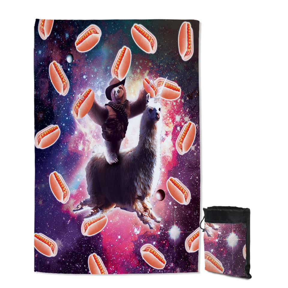 Funny Beach Towels Hot Dogs Space Cowboy Sloth on Llama Unicorn