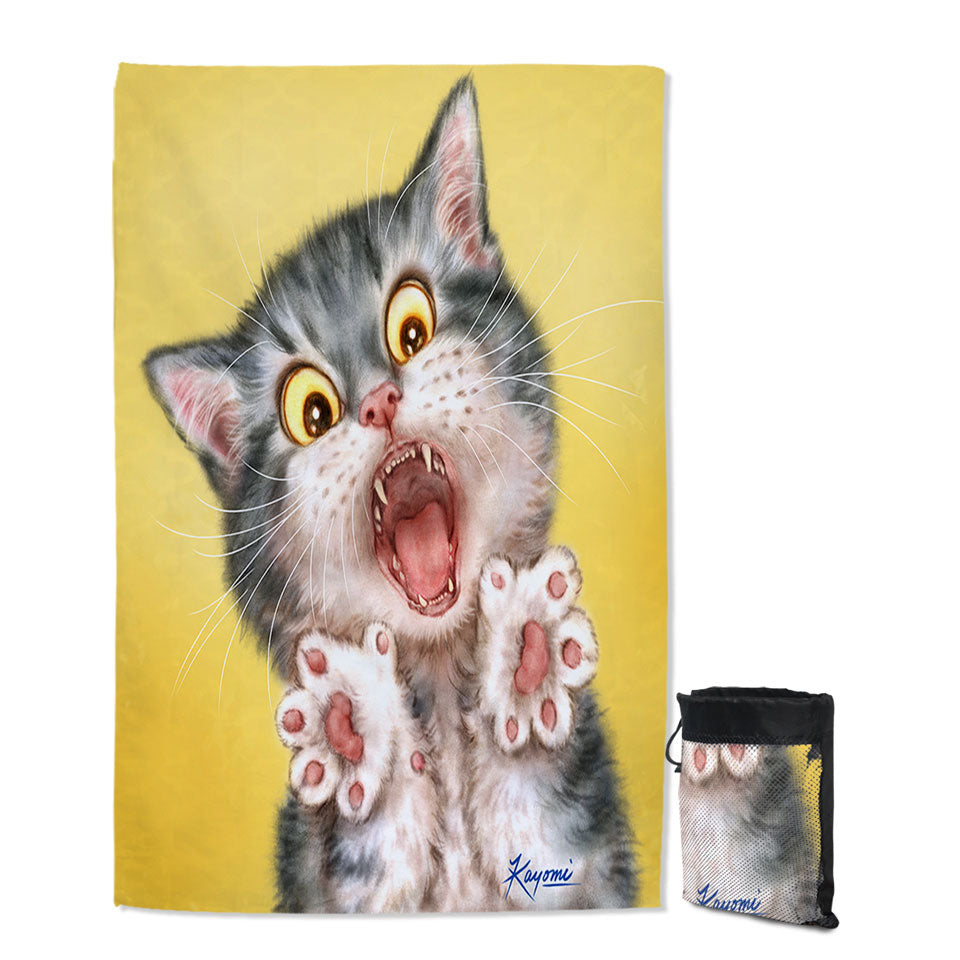 Funny Beach Towels Painted Cats Screaming Grey Kitten