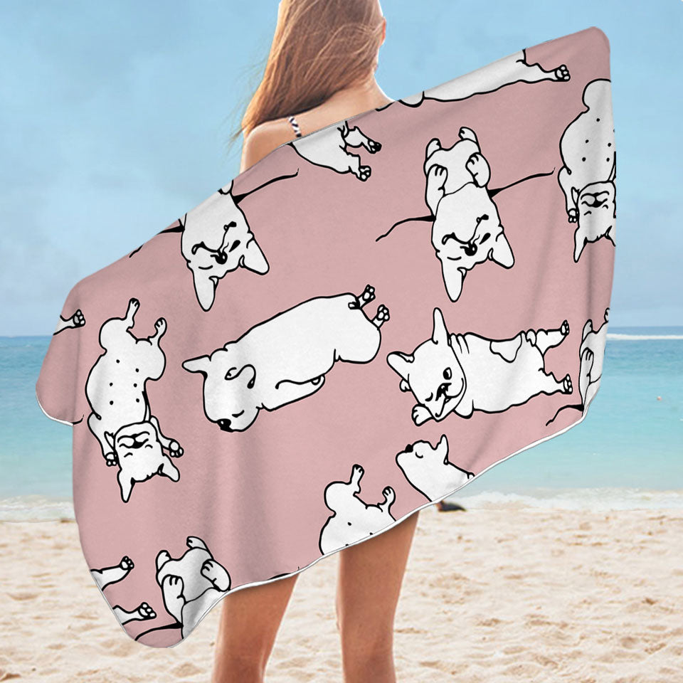 Funny Beach Towels Sleeping Bulldog Puppies