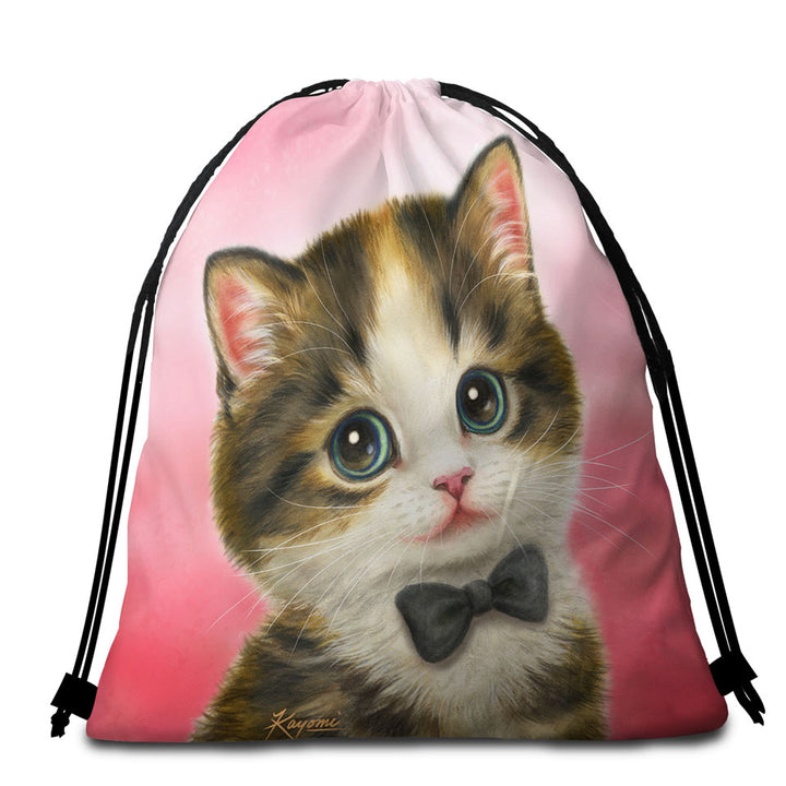 Funny Beach Towels and Bags Set Cat Art Adorable Gentleman Kitten