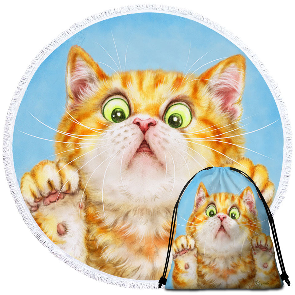 Funny Beach Towels and Bags Set Cats Art Curious Ginger Kitten