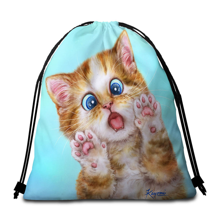 Funny Beach Towels and Bags Set Cats Surprised Ginger Tabby Kitty Cat