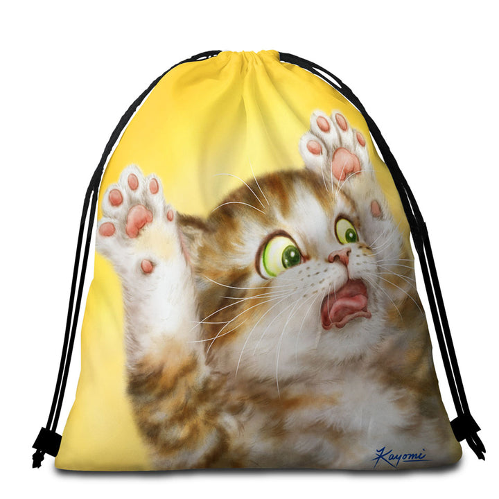 Funny Beach Towels and Bags Set Cats for Kids the Panic Attack Kitty