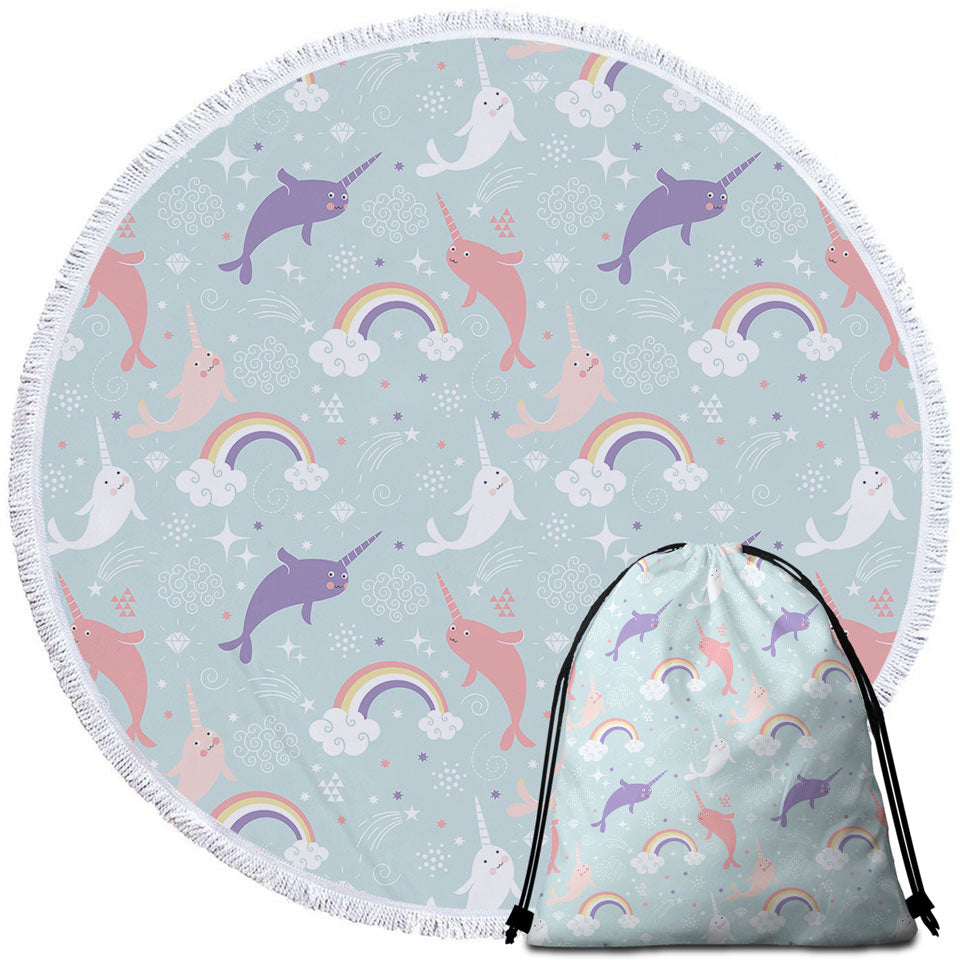 Funny Beach Towels and Bags Set Cute Rainbow Unicorn Dolphin for Kids
