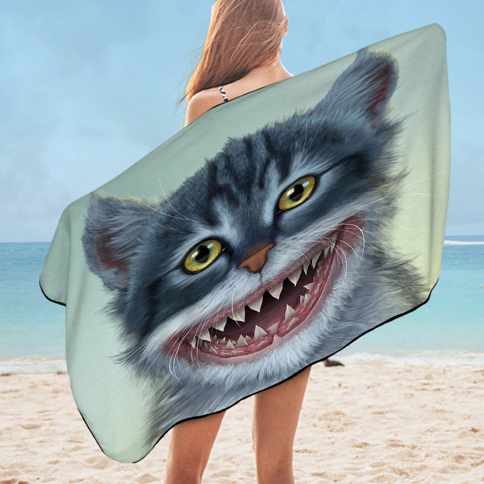 Funny Beach Towels and Cool Animal Artwork Sharkitten Shark vs Cat