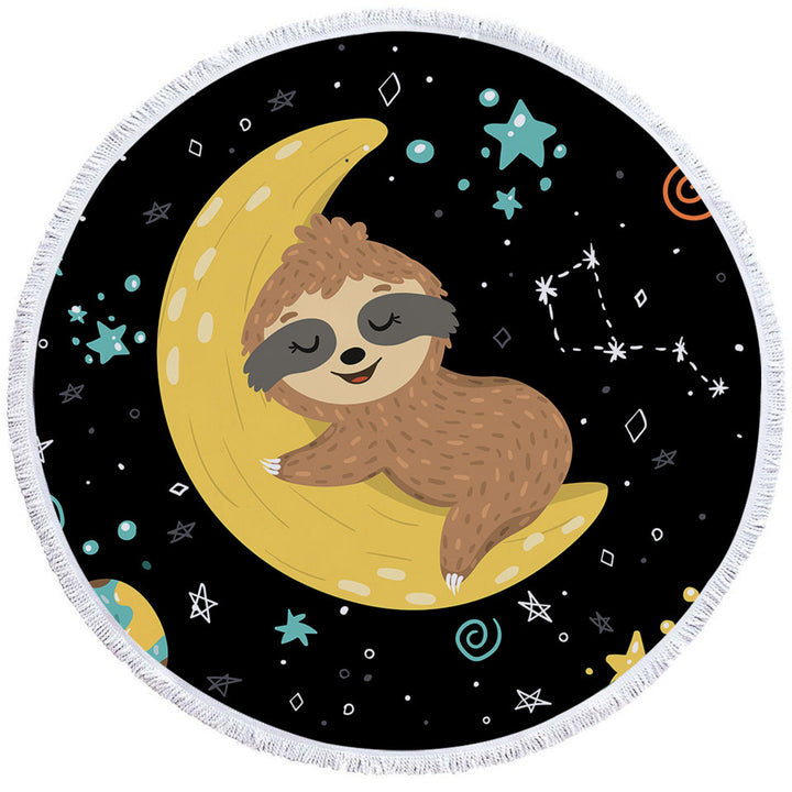 Funny Beach Towels with Astronaut Sloth Sleeping on the Moon