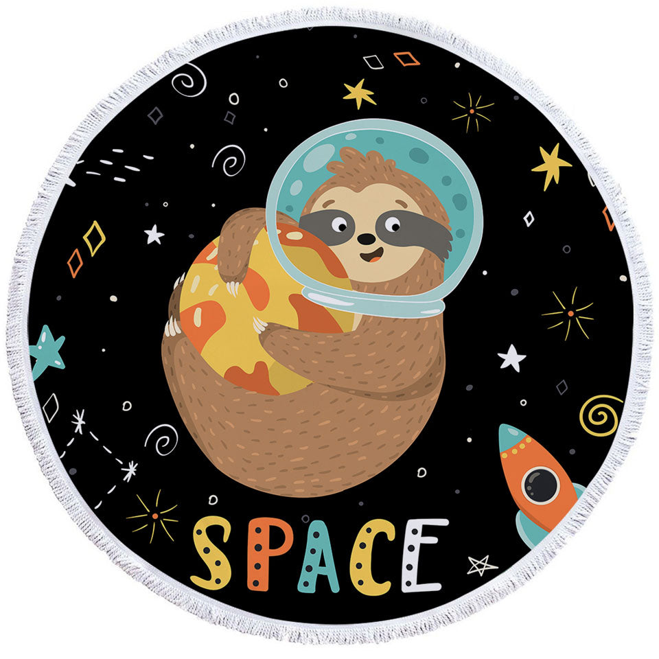 Funny Beach Towels with Astronaut Sloth in Space