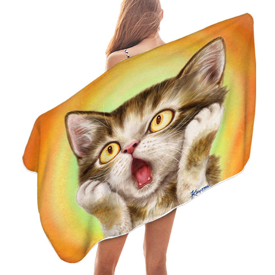 Funny Beach Towels with Cat Designs Freaked Out Kitten