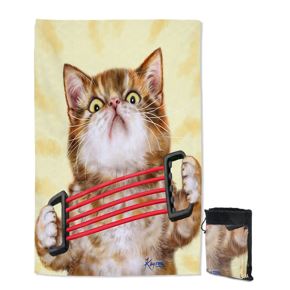 Funny Beach Towels with Kittens Tabby Cat Doing Exercise