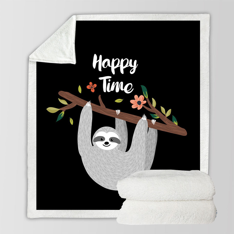 Funny Blankrts Happy Time Cute Sloth Sherpa Blanket