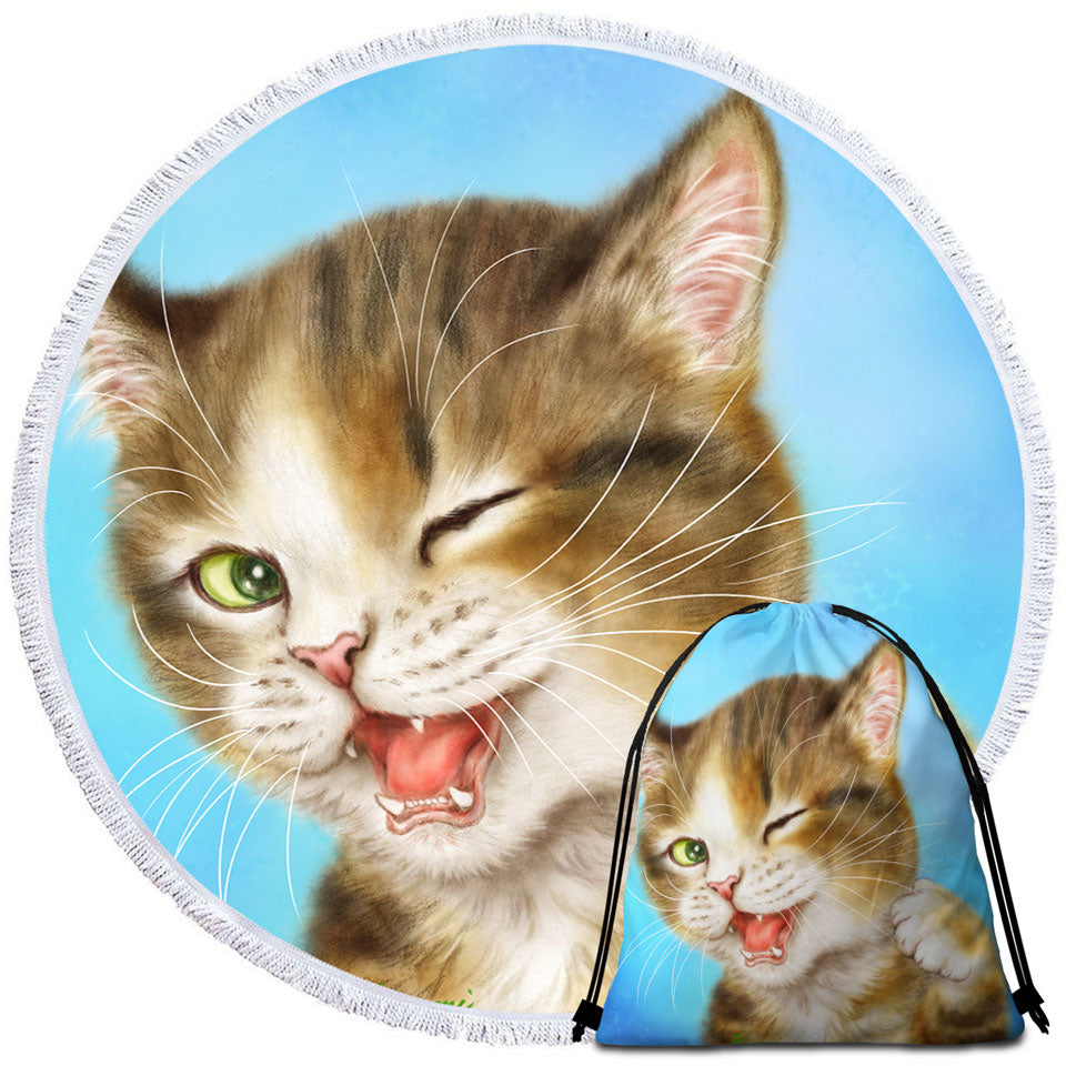 Funny Boys Beach Towels Cats Winking Little Kitty