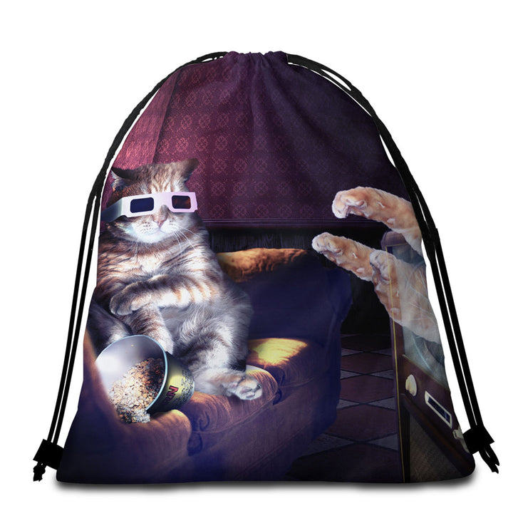 Funny Cat Beach Towel Pack Watching a 3D Horror Movie Cool Art