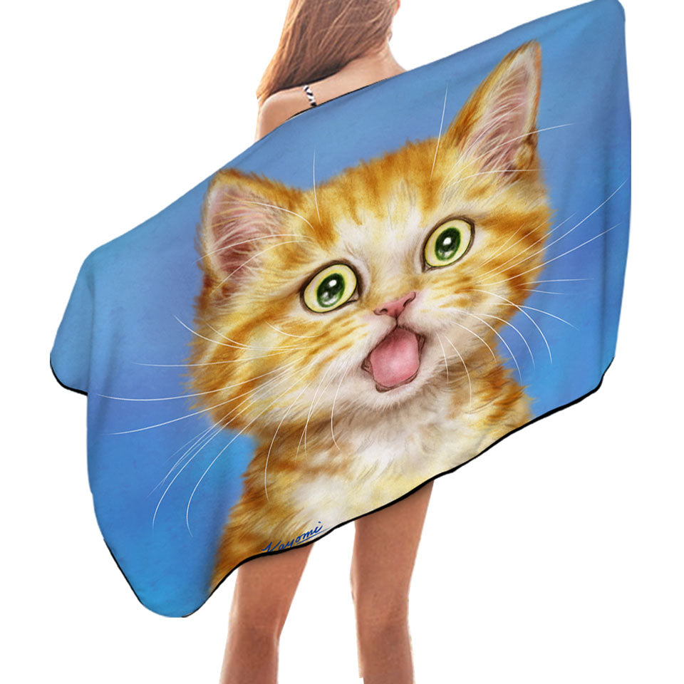 Funny Cat Beach Towels Ginger Kitten is in Shock