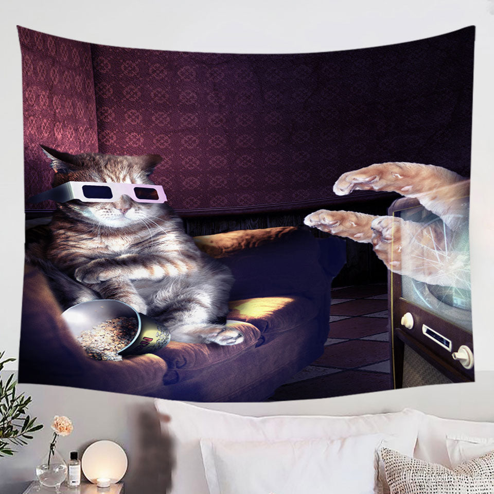 Funny-Cat-Tapestry-Watching-a-3D-Horror-Movie-Cool-Art