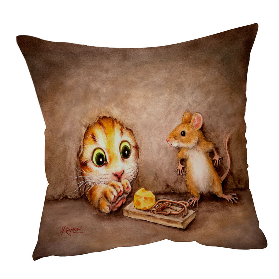 Funny Cats Art Paintings Cat vs Mouse Cushion Cover