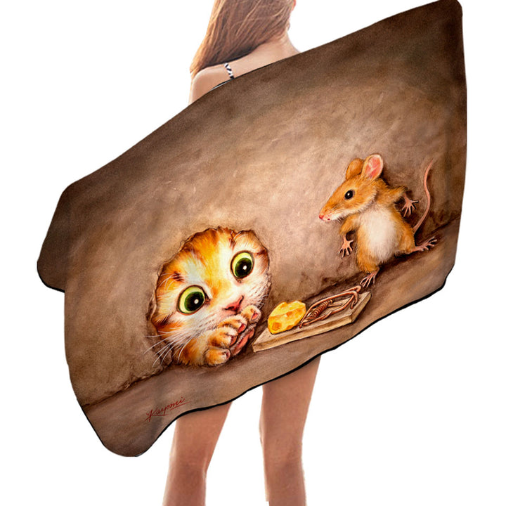 Funny Cats Art Paintings Cat vs Mouse Pool Towels