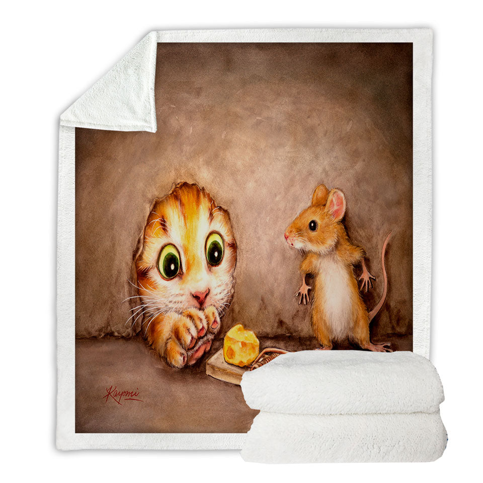 Funny Cats Art Paintings Cat vs Mouse Sherpa Blanket