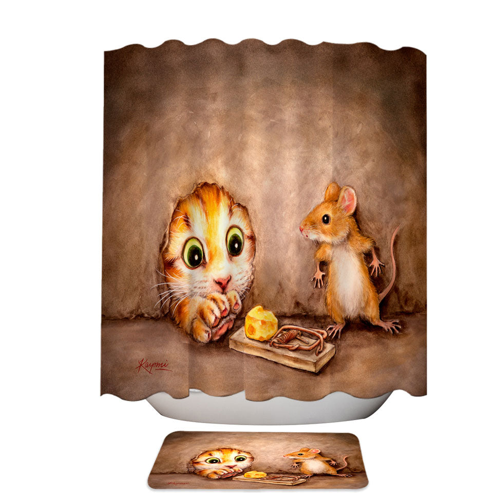 Funny Cats Art Paintings Cat vs Mouse Shower Curtains