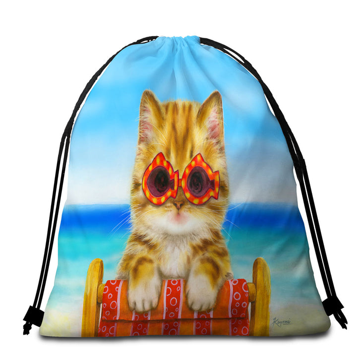 Funny Cats Beach Towel Pack Ginger Tabby Kitten at the Beach