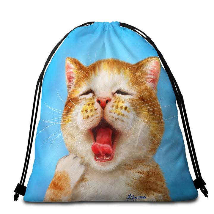 Funny Cats Beach Towels and Bags Set Sleepy Kitten