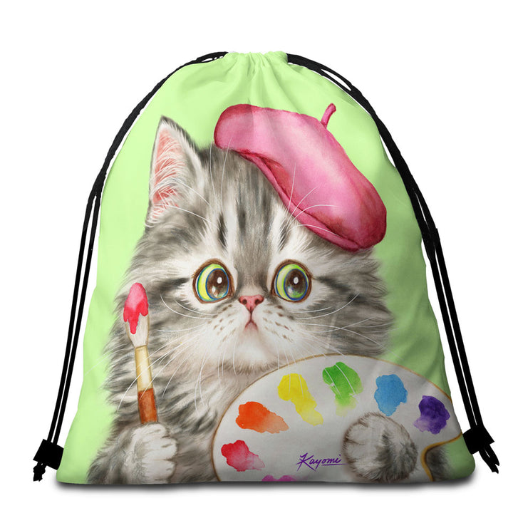 Funny Cats Beach Towels and Bags Set the Girly Kitten Artist