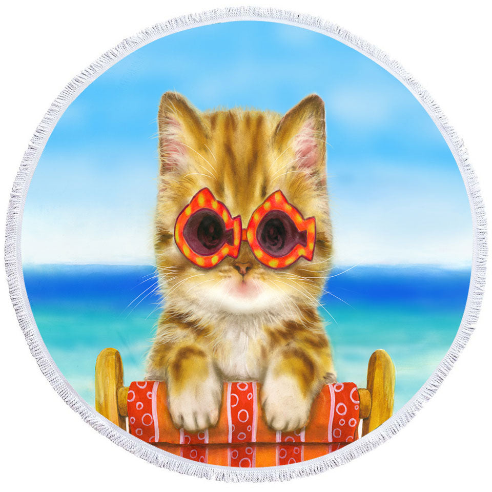 Funny Cats Big Beach Towels Ginger Tabby Kitten at the Beach