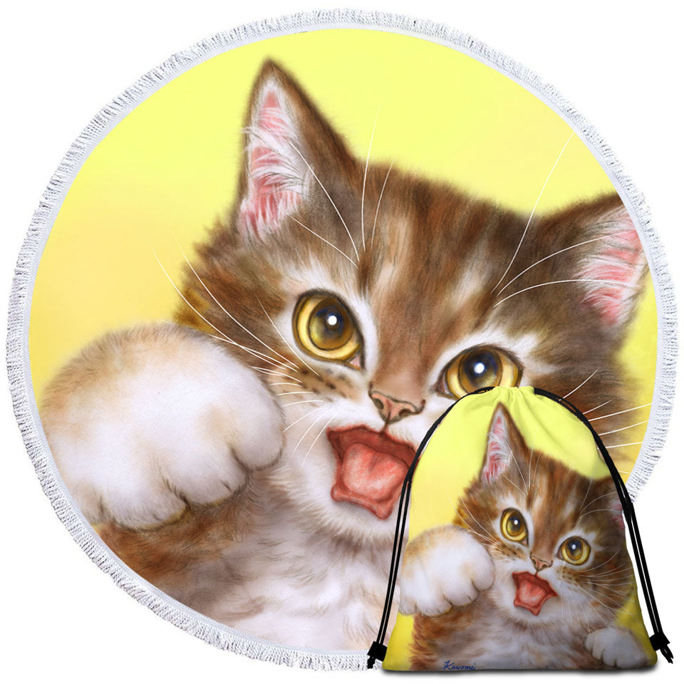 Funny Cats Circle Towel and Beach Bag Aggressive Cute Little Kitty