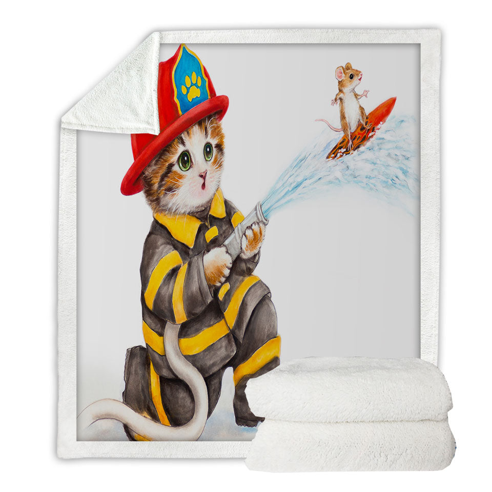 Funny Cats Cute Fire Fighter Blankets for Kids