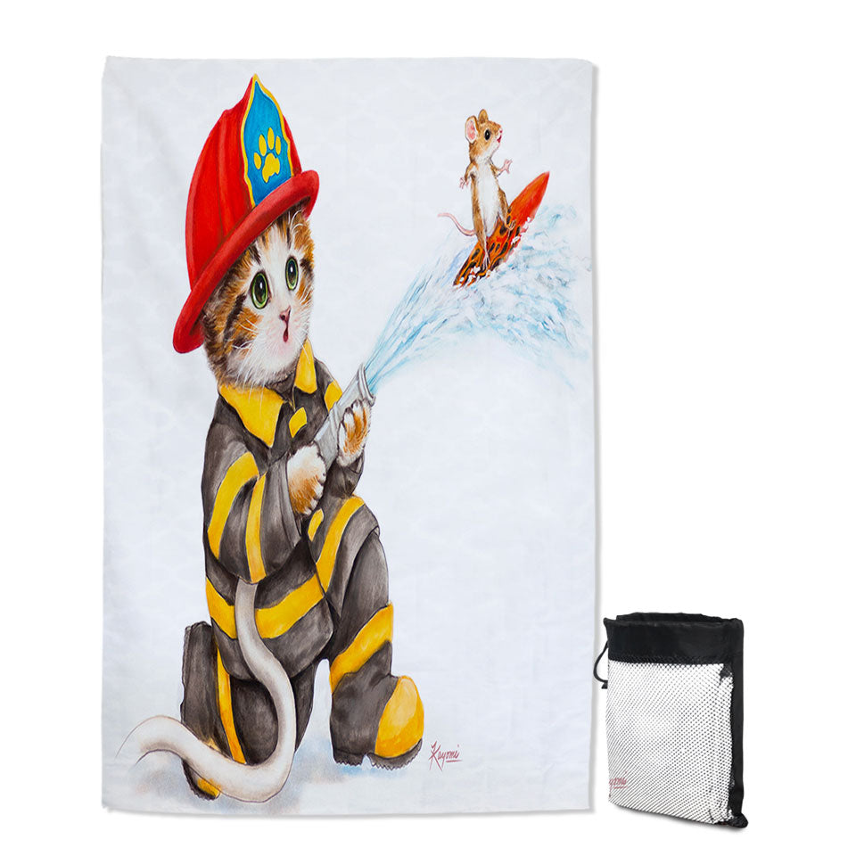 Funny Cats Cute Fire Fighter Kitten Pool Towels for Kids