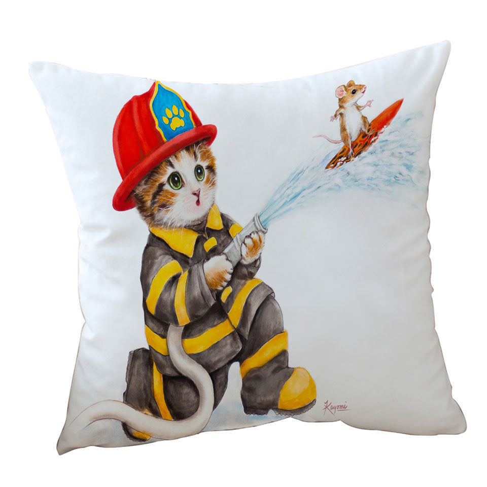 Funny Cats Cute Fire Fighter Throw Pillows for Kids