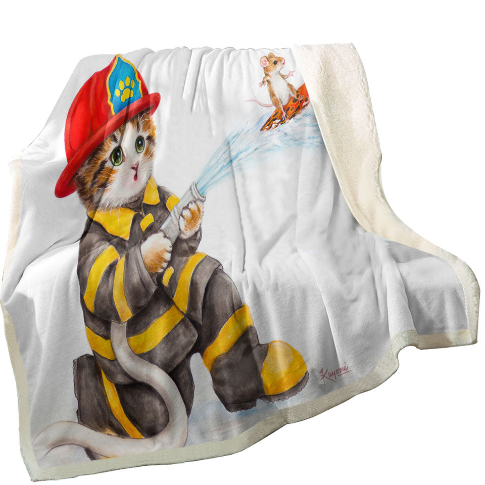 Funny Cats Cute Fire Fighter Throws for Kids