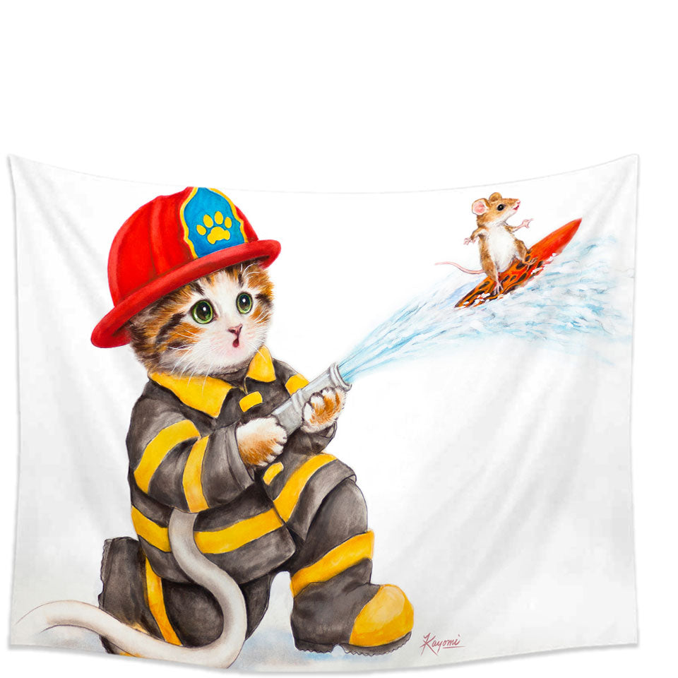 Funny Cats Cute Fire Fighter Wall decor for Kids