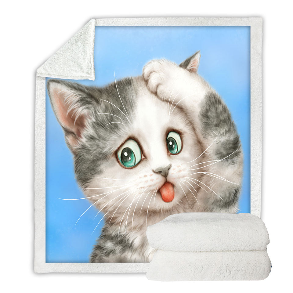 Funny Cats Decorative Blankets Display Art Frustrated Grey Kitty