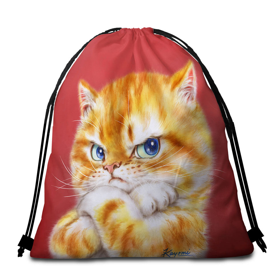 Funny Cats Drawings Angry Cute Ginger Kitty Beach Towel Pack