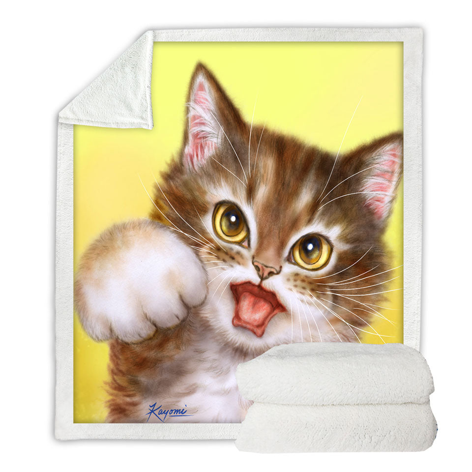 Funny Cats Fleece Blankets Aggressive Cute Little Kitty