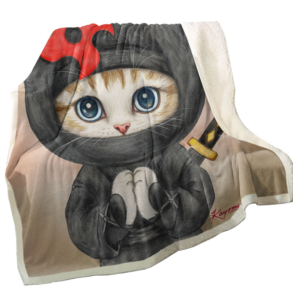 Funny Cats Fleece Blankets Cute Ninga Kitten