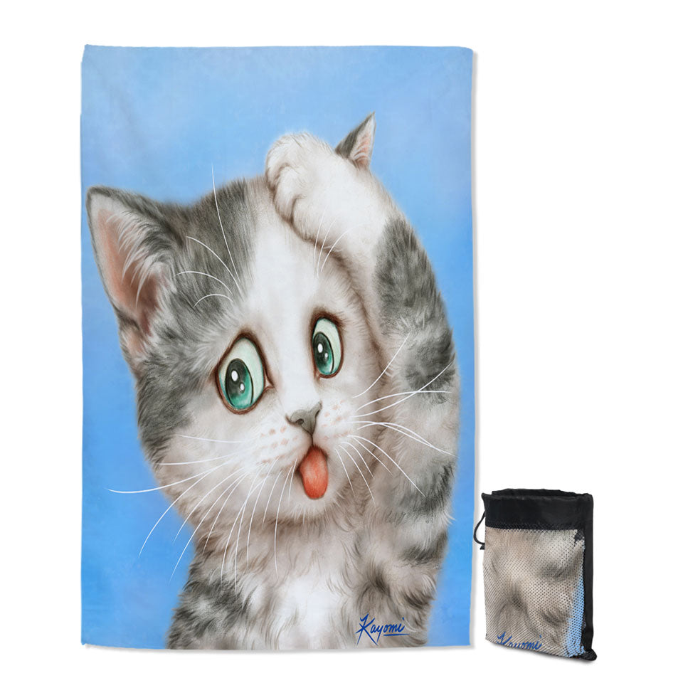 Funny Cats Lightweight Beach Towel Art Frustrated Grey Kitty