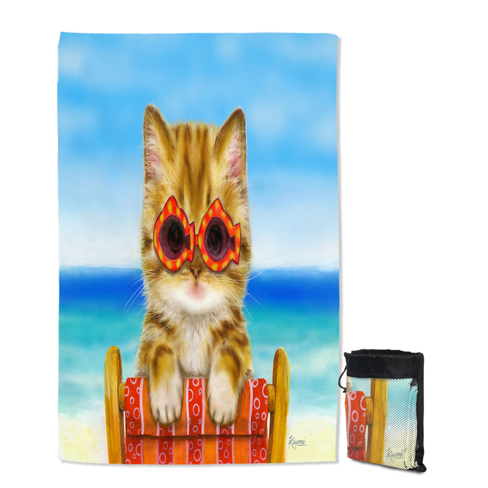 Funny Cats Lightweight Beach Towel Ginger Tabby Kitten at the Beach