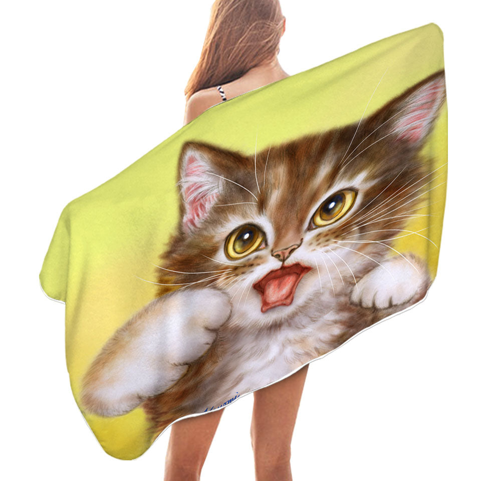 Funny Cats Microfiber Beach Towel Aggressive Cute Little Kitty